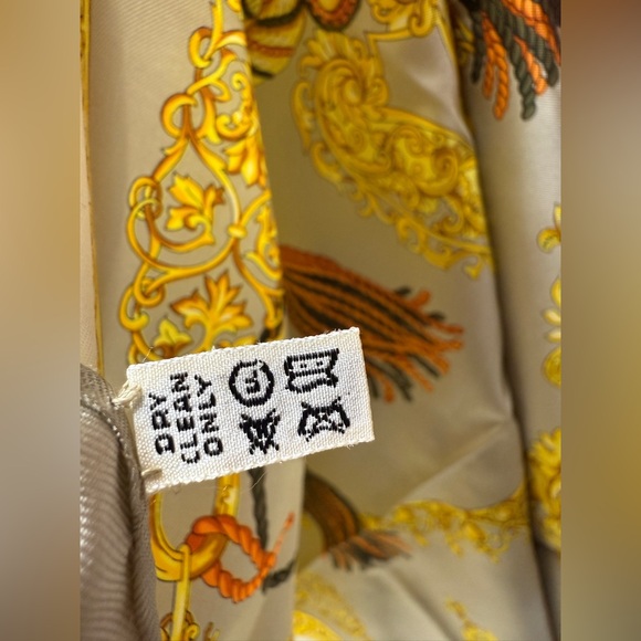 CELINE Gold & White with Gray Edge 100% Silk Scarf - Picture 7 of 7